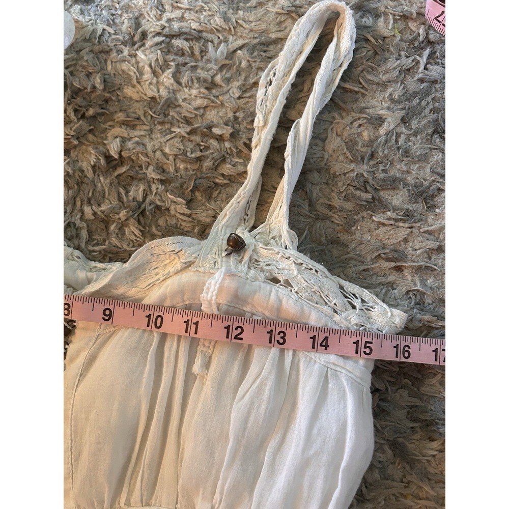 DaNang Surplus Indo Chine White Cotton Boho Midi Dress Lace Y2K L Romantic - Picture 6 of 10